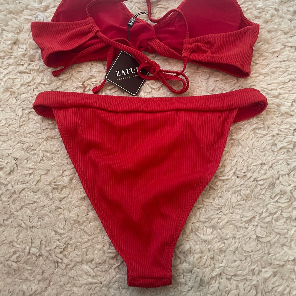 Zaful Vibrant Red Ribbed Bikini - Picture 9 of 9